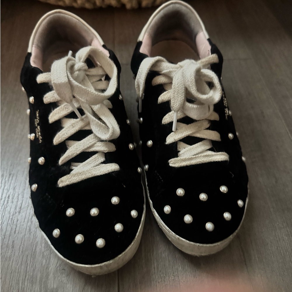 Kate Spade Black and White Pearl Embellished Sneakers